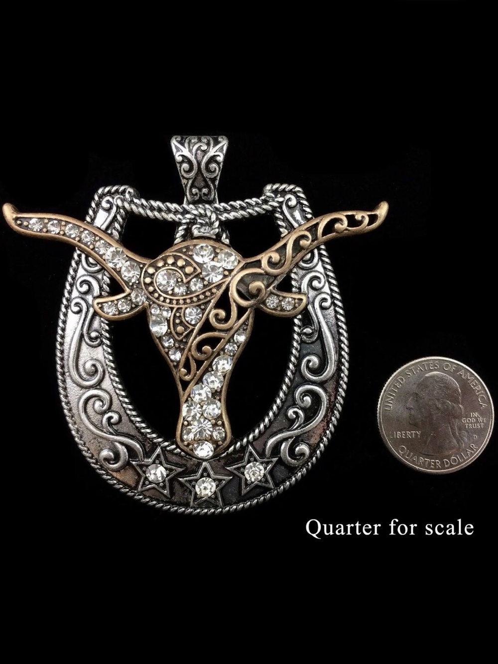 NWT Longhorn Stars Western Magnetic Rhinestone Pendant in Silver and Gold